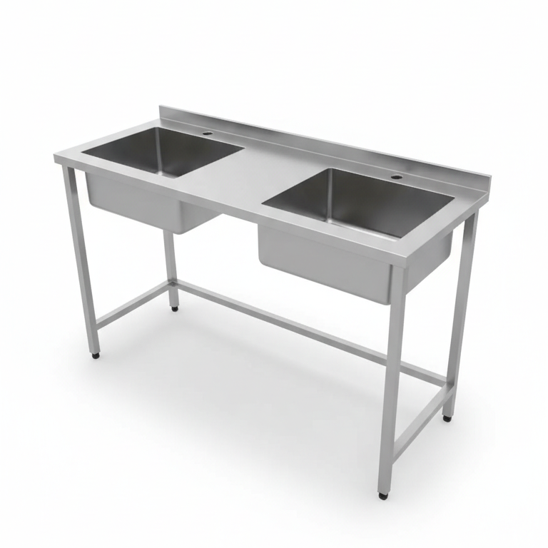 Стол с двойной мойкой из нержавейки